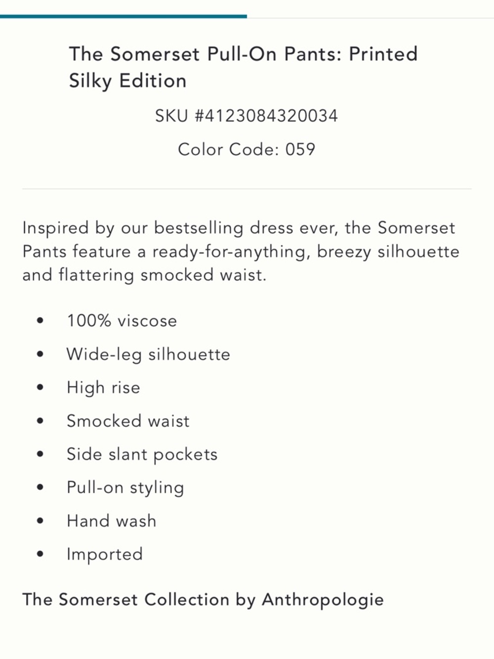 Anthropologie- The Summerset Pull-On Pants. Printed Silky Eddition - Picture 2 of 7